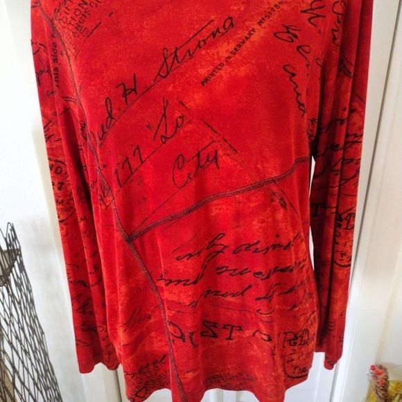 Chico's Travelers Postcard Print long sleeve blouse. Sz. 2 (L/12) - Picture 4 of 7